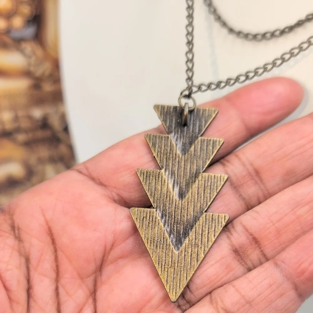 Blue and Bronze Geometric Pendant Necklace